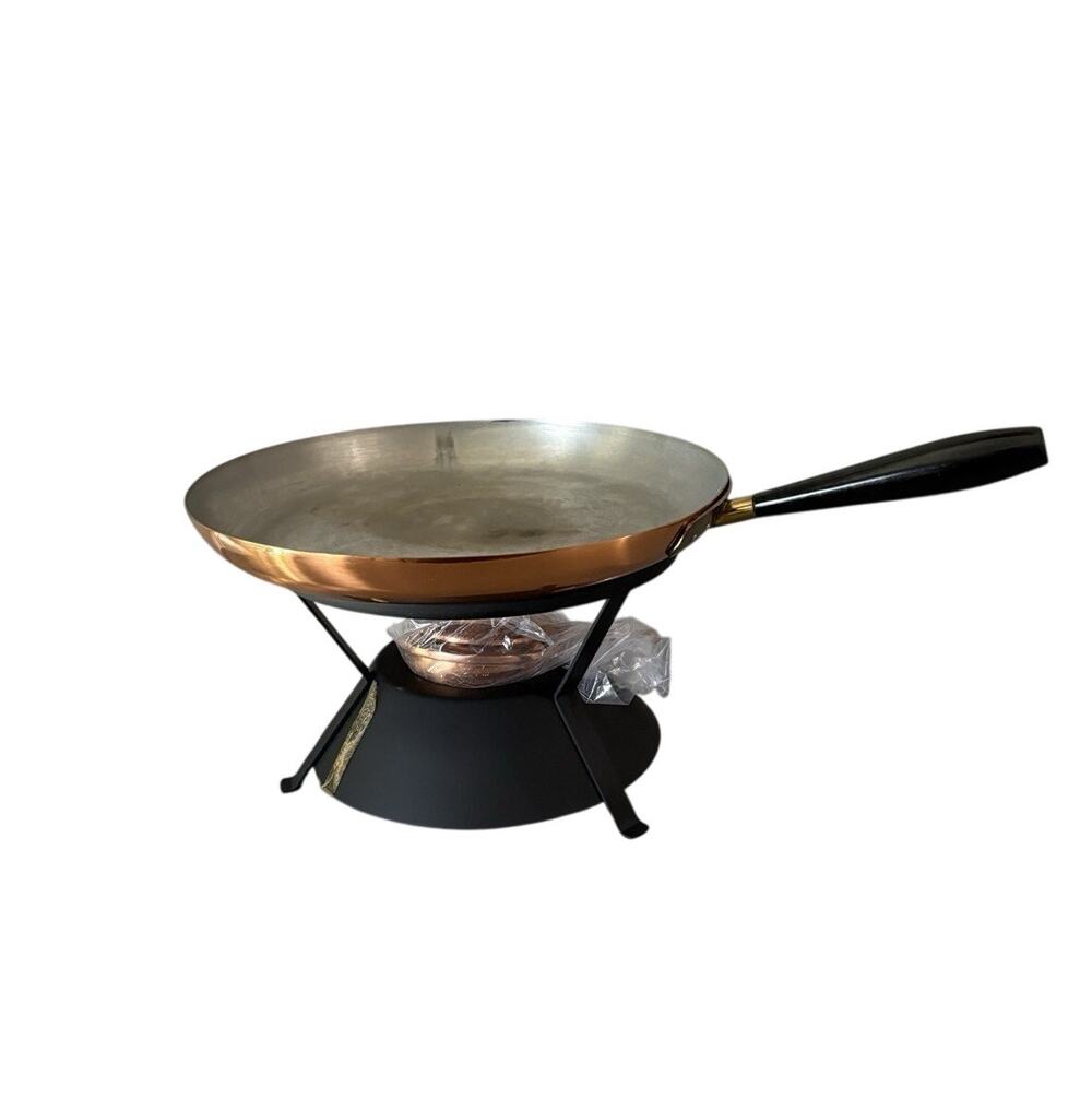 Vintage Solid Copper Flambé Skillet Chafing Dish Set Alcohol Burner Japan w/ Box